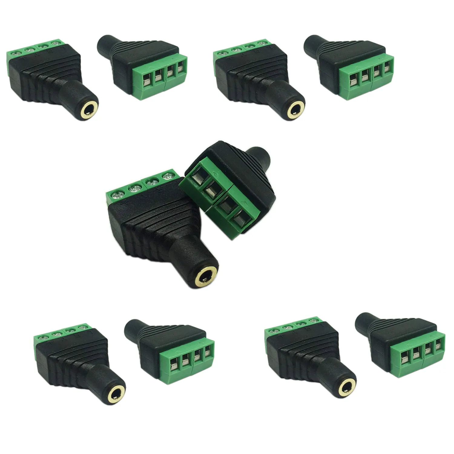 10pcs Gold Plated Connector 3.5mm Female 4 Pole Socket To AV Screw Headphone Audio Video Balun Terminal Adapter