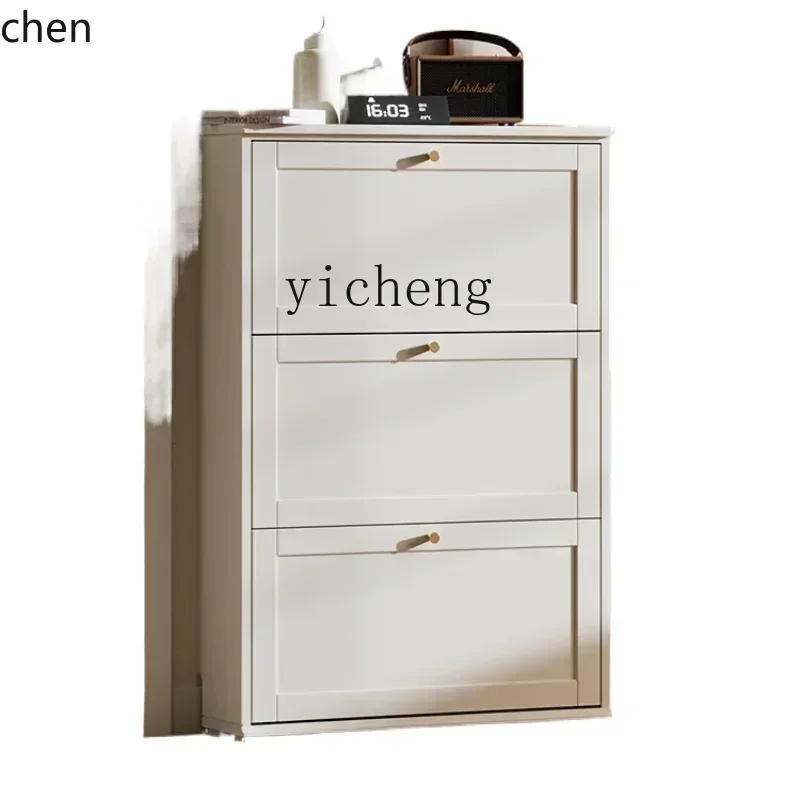 DSA--Ultra-Thin Home Tilting Shoe Cabinet Door Home Solid Wood Porch Entrance Foyer Narrow Wall-Free Installation