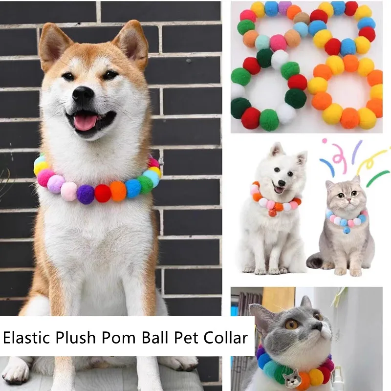

Rainbow Flower Hair Decoration Dog Bowtie Necklace Pet Cat Bow Dog Grooming AccessoriesElastic Plush Pom Ball Pet Collar