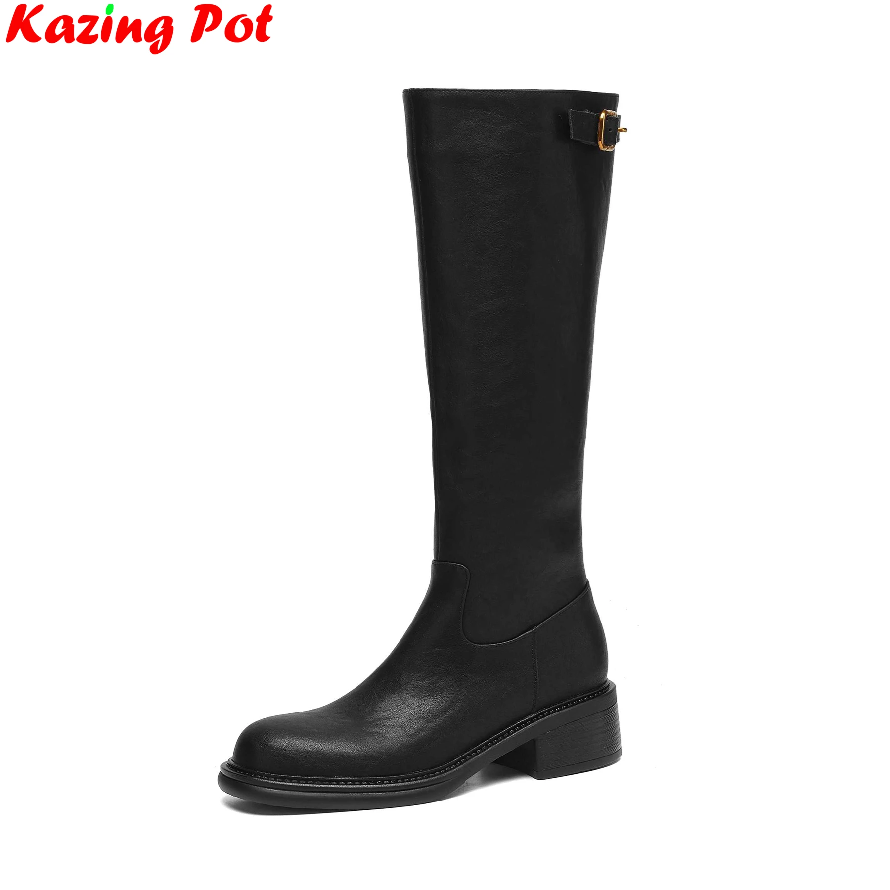 Fashion Cow Skin Round Toe Thigh High Riding Boots Dating Warm Winter Shoes Med Heels Retro Brand Solid Women Knee-high Boots