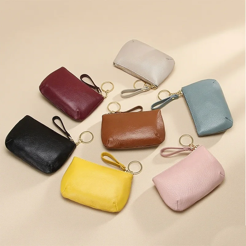Multi - Color PU Leather Minimalist Women's Coin Purse with Keychain