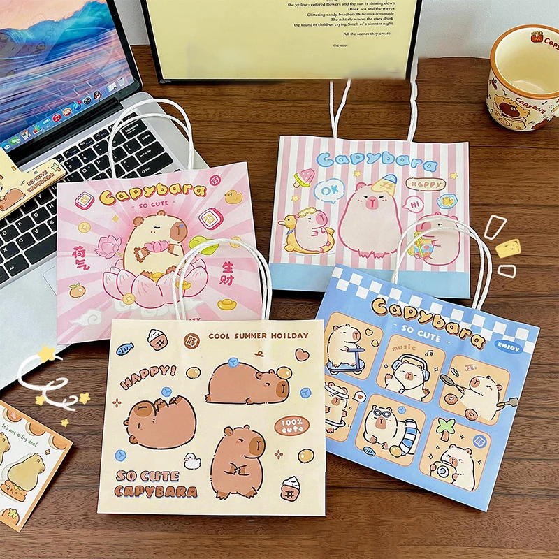 10pcs Capybara Cartoon Gift Bags Hand-held Paper Bags Rectangular Gift Candy Snack Packaging Bags Party Birthday Supplies