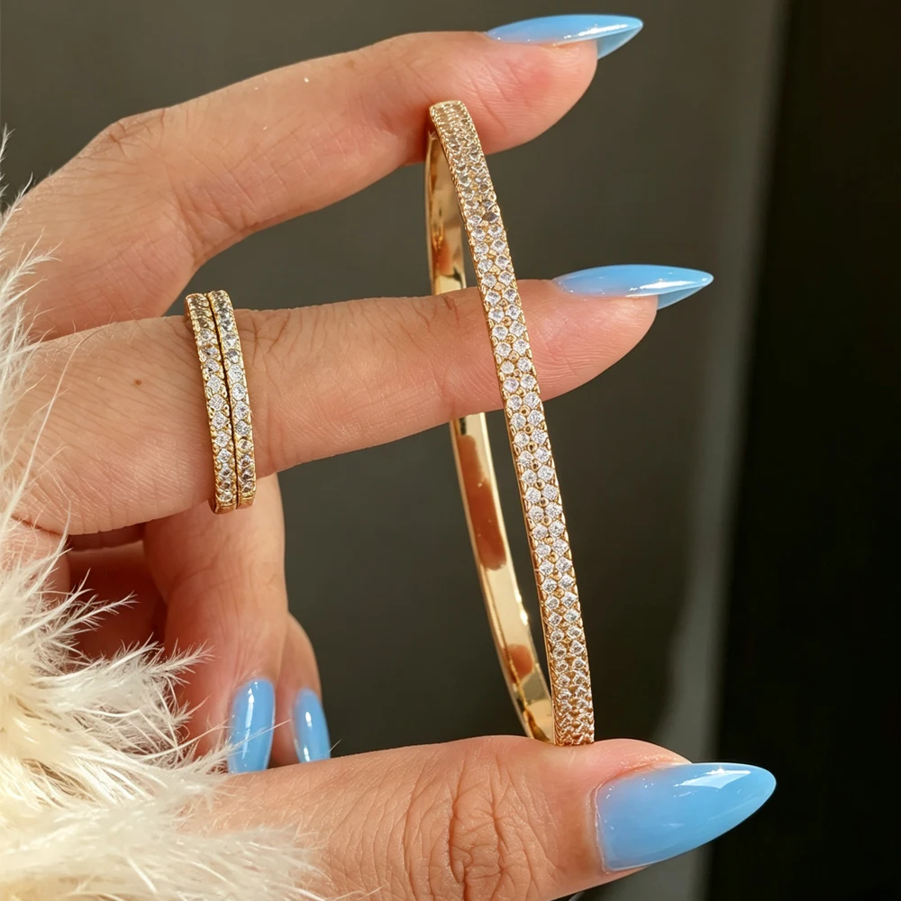 ZAKOL 3-teiliges Set: Auffälliges Doppelreihiges Rundes CZ-Armband und Ringe für Damen, Exquisiter Türkis-Zirkon-Schmuck, Einfaches Schmuckgeschenk – Detail 4