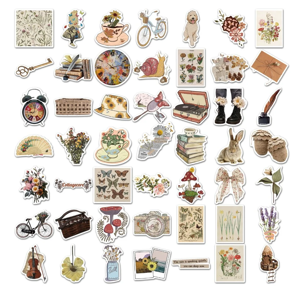50 Pcs 8 Styles Retro Artistic Waterproof Stickers  Graffiti Decoration for Luggage Notebooks Hand Accounts DIY Stickers