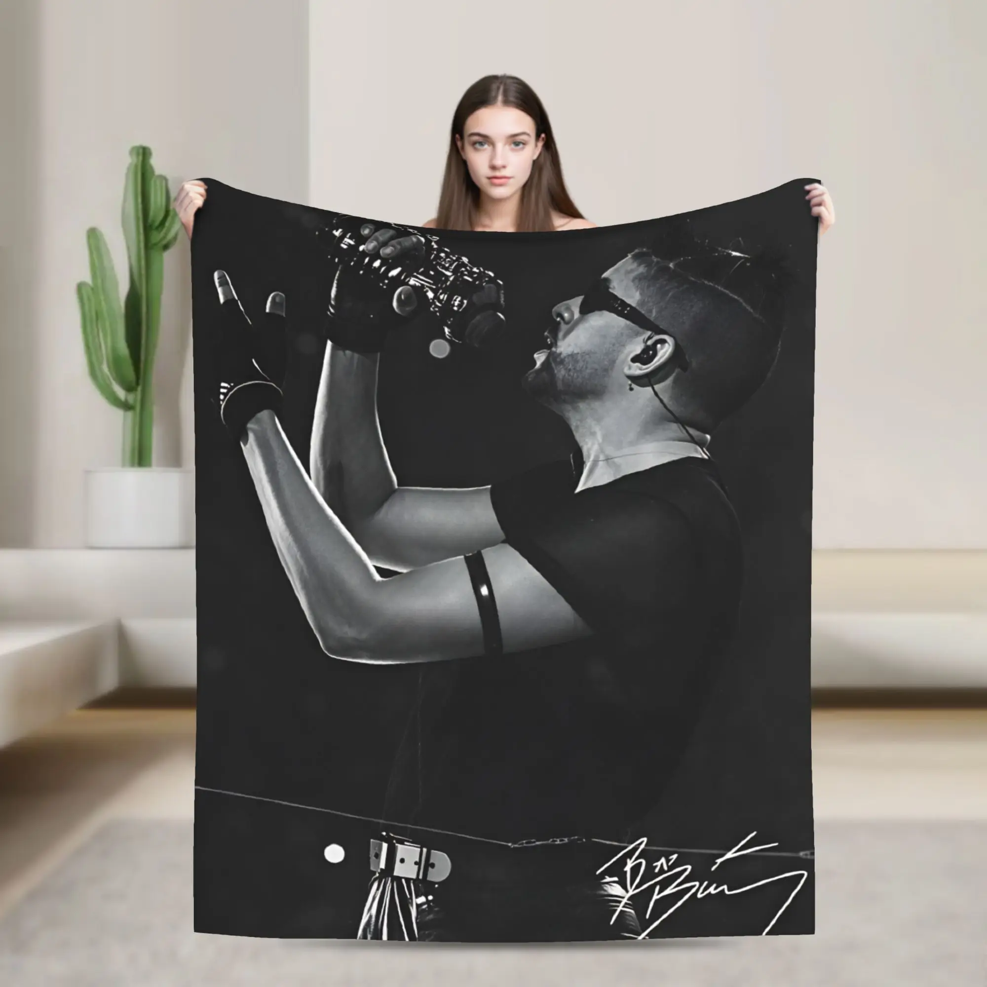 Bad Bunny Puerto Rican Rapper Portrait Decke, hochwertige, weiche, warme Überwurfdecke, Herbst-Studenten-Heimdekoration, flauschige Tagesdecke
