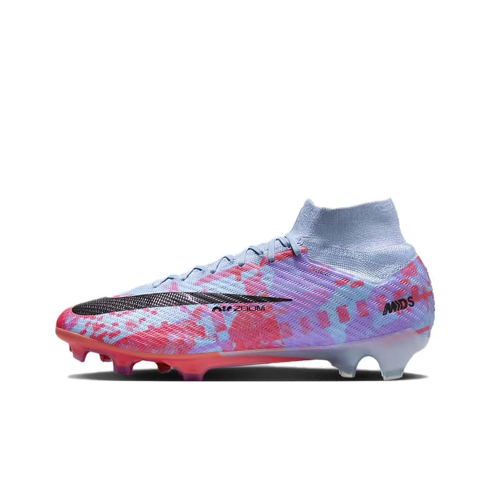 POIZON Nike Mercurial Superfly 9 FG Sapatos de futebol leves e resistentes ao deslizamento para terreno firme masculino azul