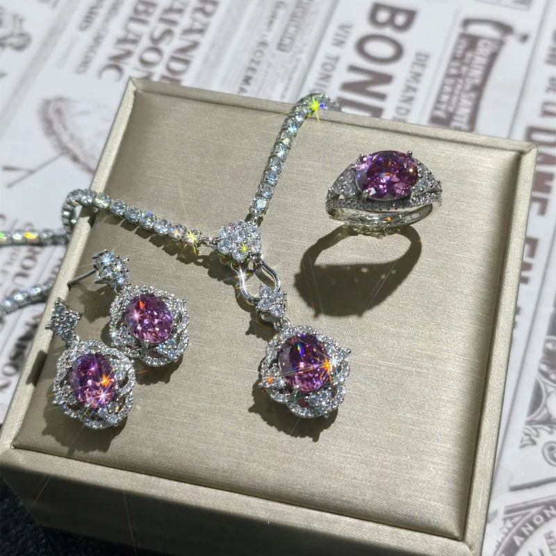 Tears Dry Rose Code Craze Full Diamond Open Ring Female Elegant Pendant Earrings Three-piece Set