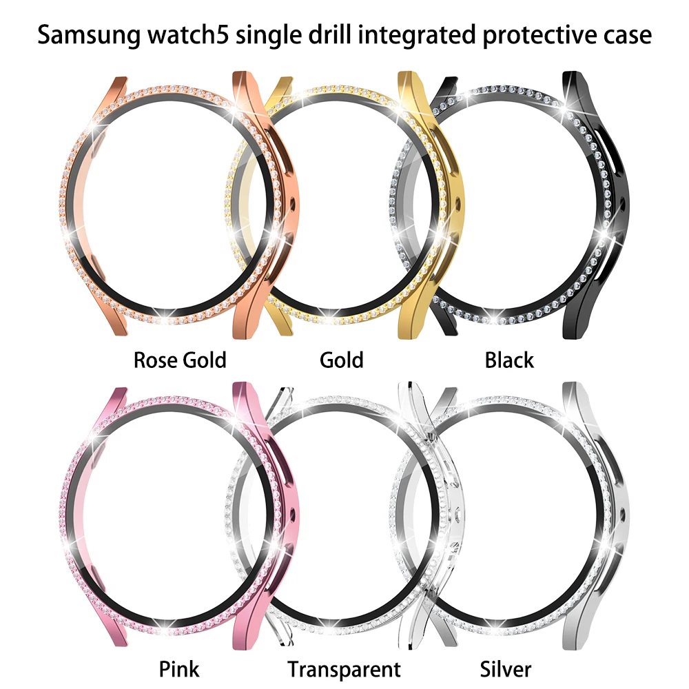 Case for Samsung Galaxy Watch 6 4 Case 40 44mm Accessories Bling Fashion One Rows Diamond Bumper for Galaxy Watch 5 6 40MM Cover