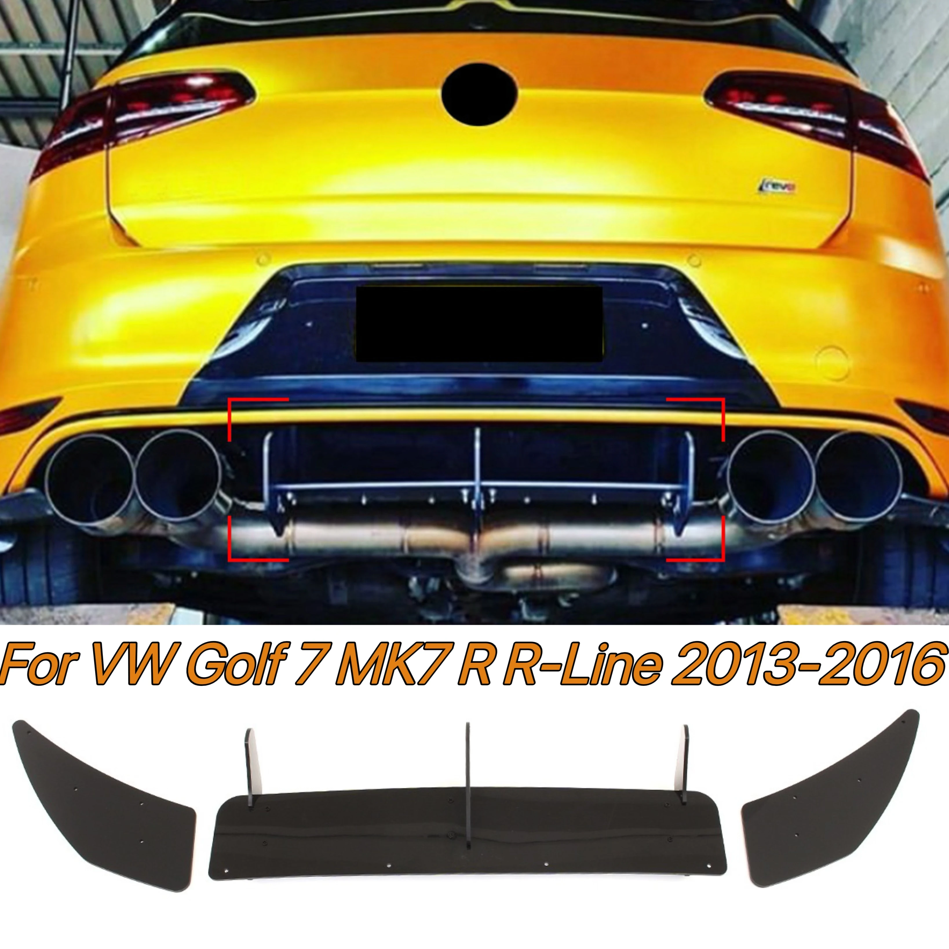 

3 Fins Black ABS Plastic Rear Bumper Lip Spoiler Chassis Diffuser For VW Volkswagen Golf 7 MK7 R R-Line 2013-2016 Car-Styling