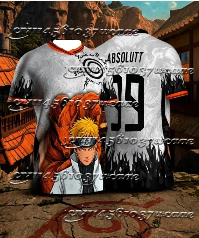 2026 New Universal Exclusive Design Naruto Uzumaki Kurama Flame Gradient Print Mesh Soccer Jersey No.99 Family Matching