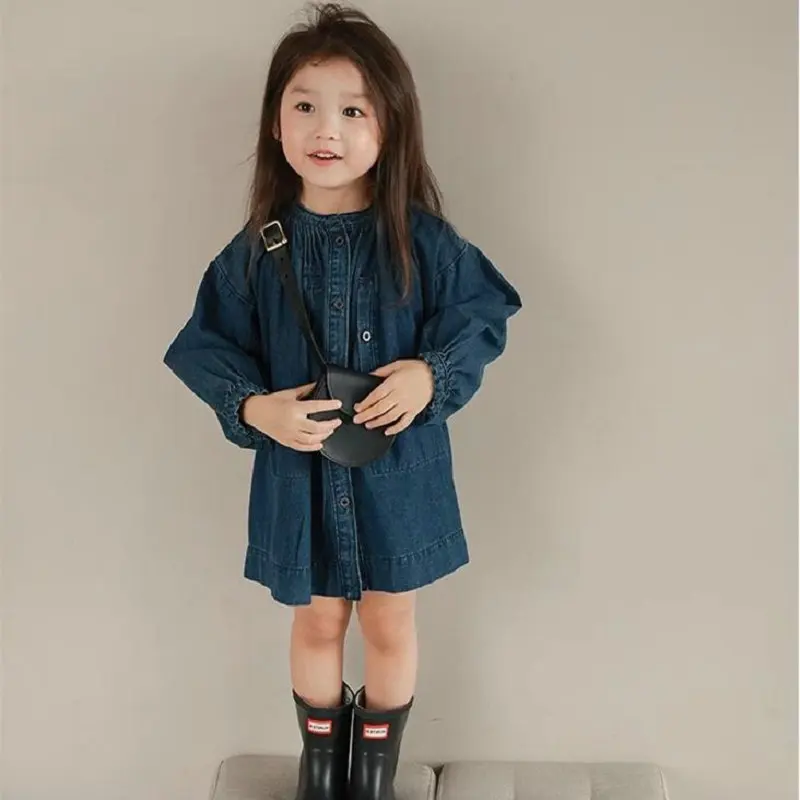 Fall Little Girls Fashion Princess Denim Dress Baby Girls Casual Cute Party Halloween Costume Spring Kids Toddler Dress