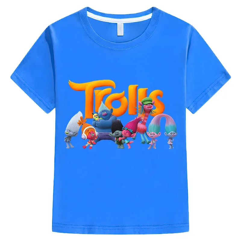 Trolls Poppy Kids Summer T-shirt 100%Cotton Casual Short Sleeved Tops Boys and girls clothes y2k boys clothes girls clothes