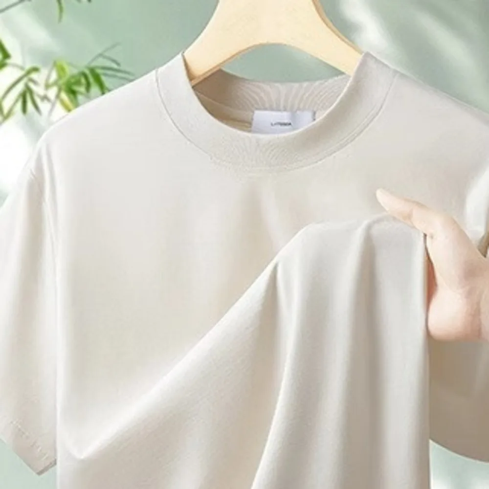 High Quality Bamboo Cotton Blend Crew Neck T Shirt For Men Summer 2025 Lightweight Breathable Casual Tee Soft Comfortable Basic