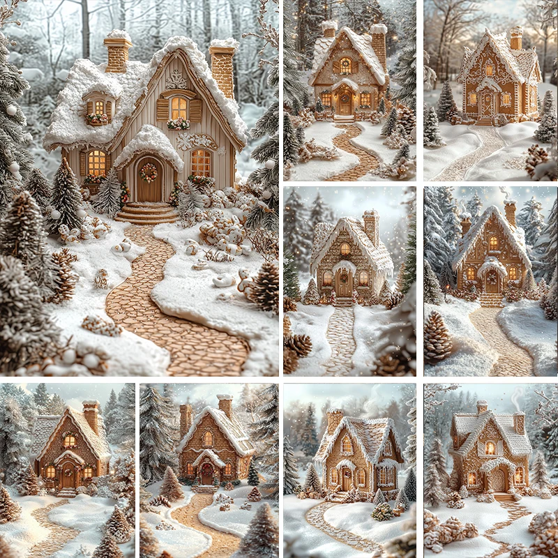 

LS Photography Backgrounds Christmas Gingerbread House Winter Xmas Tree Decor Family Portrait Kids Adult Portrait Photo Backdrop