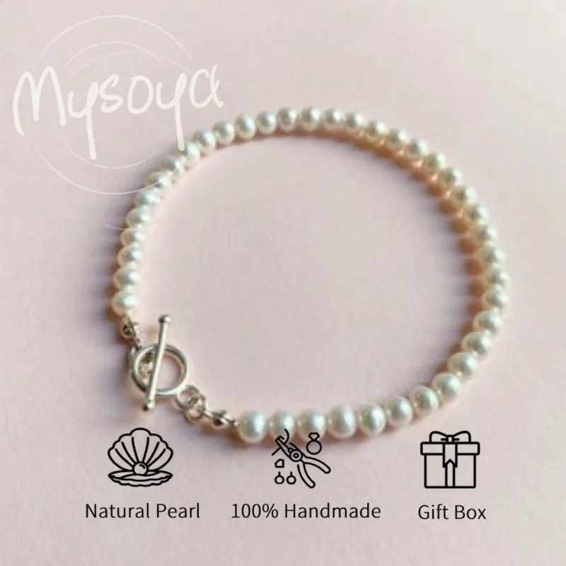 

MYSOYA браслет из белого пресноводного жемчуга 5-6 мм с подарочной коробкой для него/е на день рождения/свадьбу/Рождество/новогодний подарок