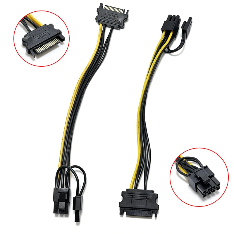 15 Pin SATA to 6+2Pin 8Pin PCI‑E Video Card Power Supply Adapter Cable SATA to PCI Express GPU Power Cord