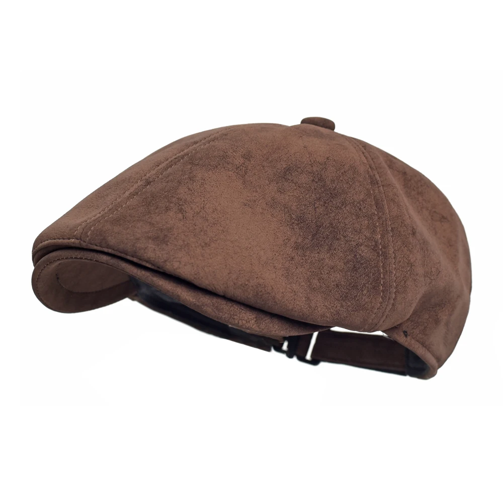 Jesienno-zimowa czapka ze sztucznej skóry czapka gazeciarza kapelusz mężczyźni kobiety dorywczo Beret solidna czapka PU skórzane płaskie czapki Vintage