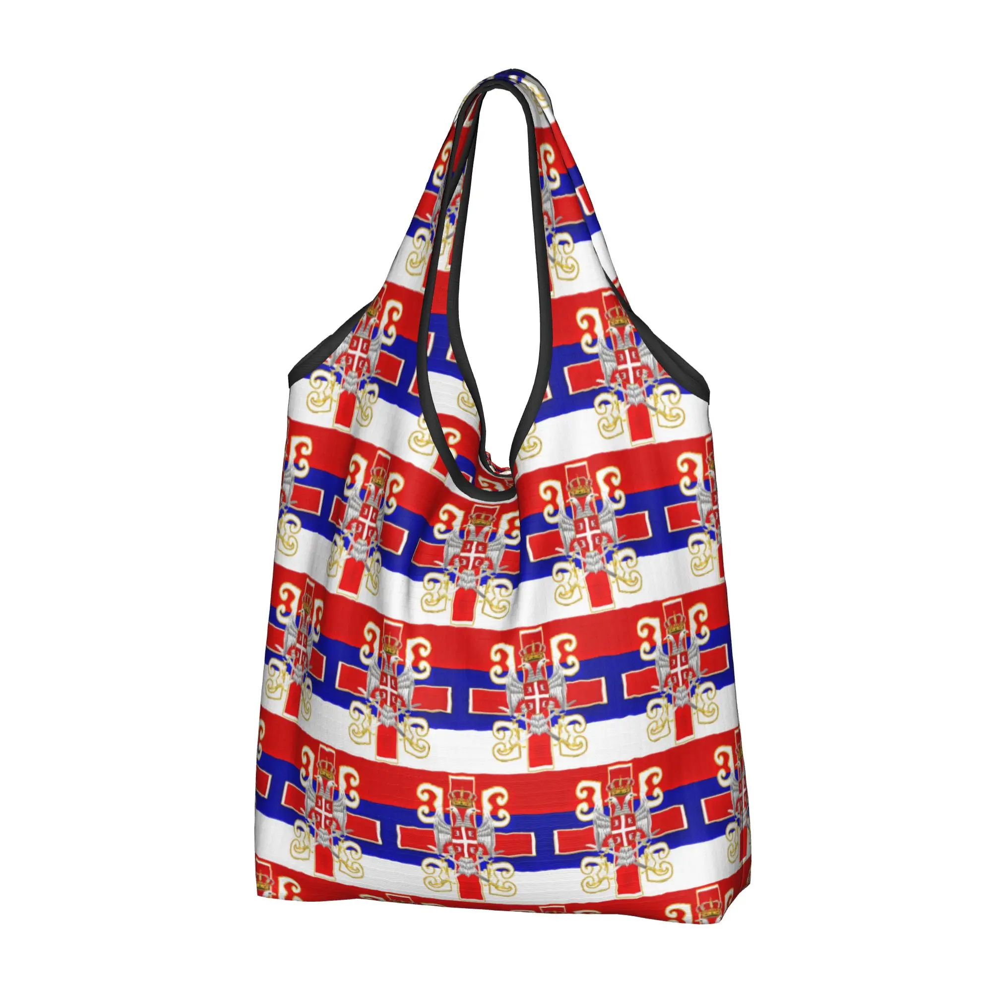 Recycling Serbia Flag Shopping Bag Women Tote Bag Portable  Groceries Shopper Bags