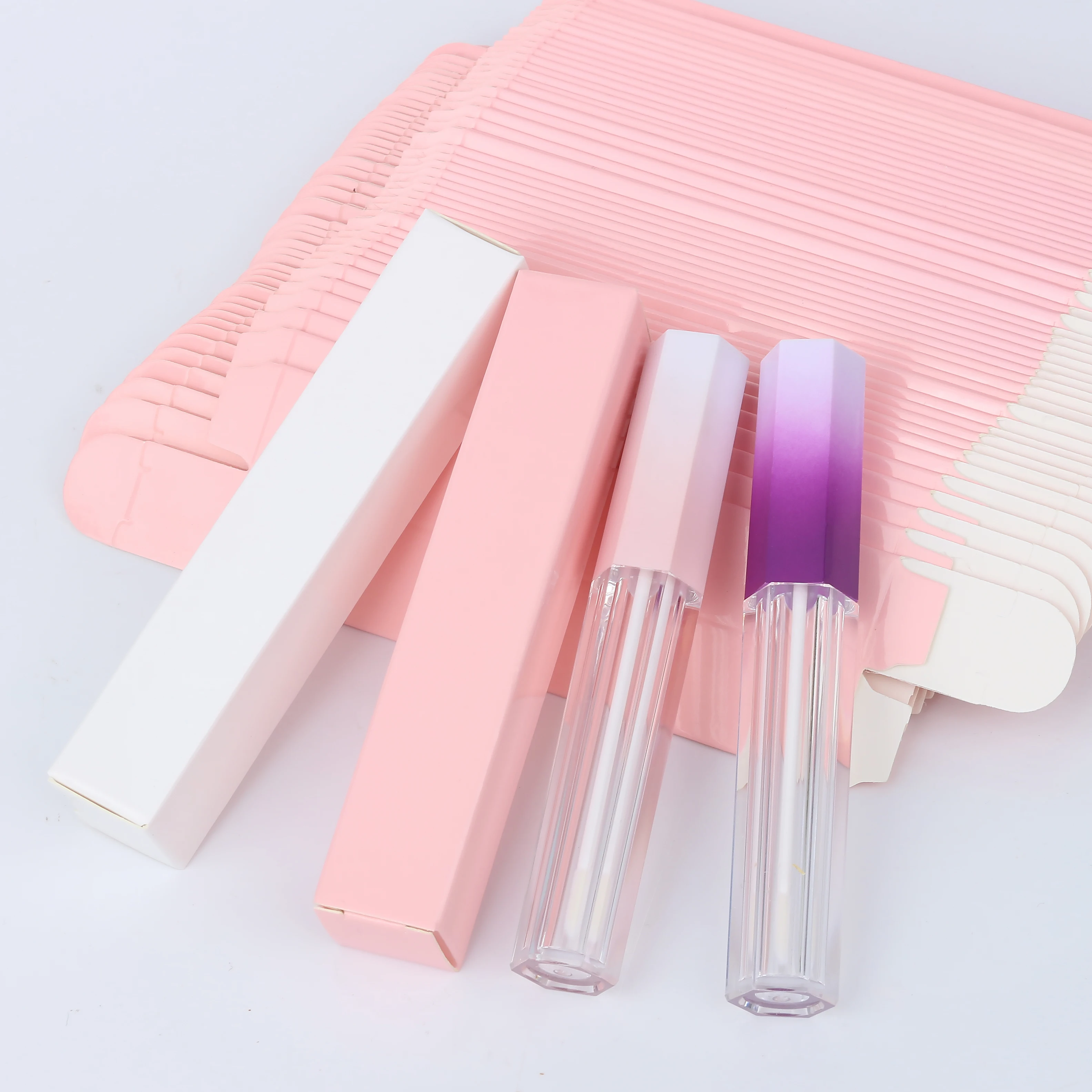 10/30PCS 4ML Gradient Lip Gloss Tube With Packaging Box Hexagon Empty lipgloss Tube Sets Empty Concealer Tube Custom Logo DIY