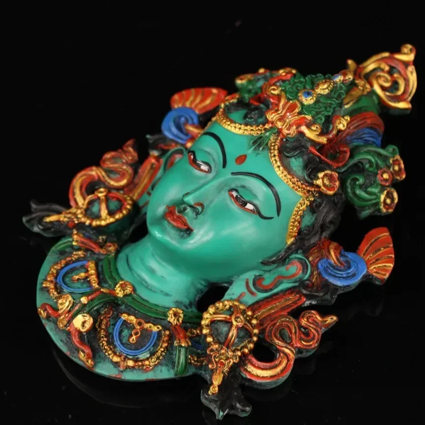 Hand-Painted Green Tara Head Mask Lacquer Artwork for Home Decor Tibetan Buddhist Personality Antique Good Things Chinese Style