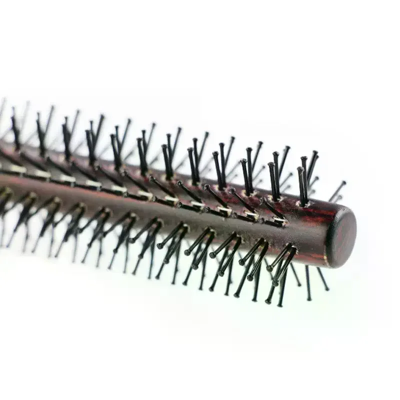 Curly Hair Styling Roller Comb Mini Round Nylon Hair Brush With Wooden Handle - For Thin Or Short Hair Men Women Use