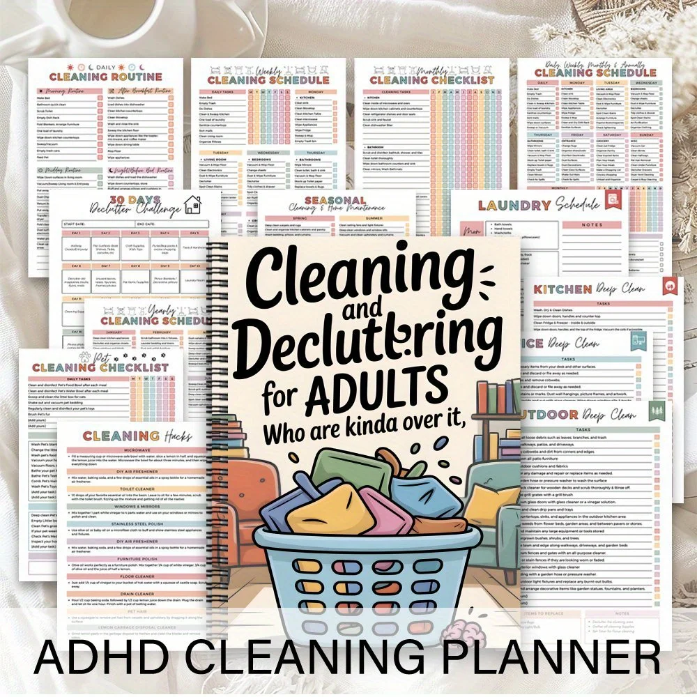 Aesthetic Spiral Cleaning Planner for ADHD, Household Schedule, Checklist & Professional Home Management Daily Task Log