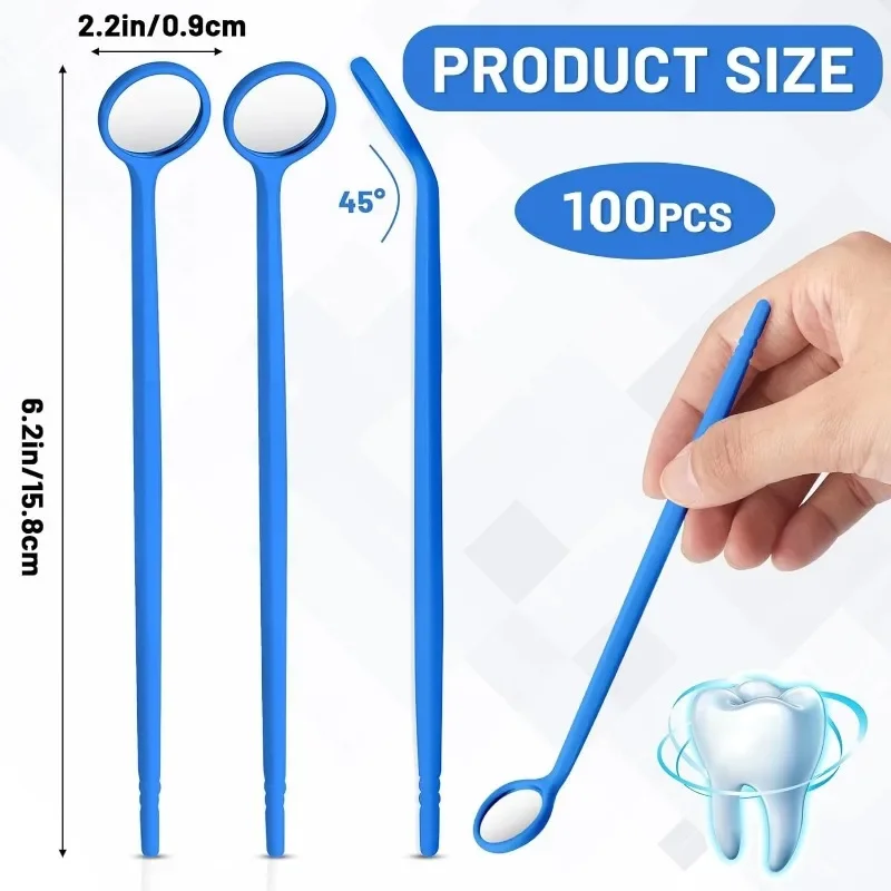 50Pcs Disposable Dental Mouth Mirror Dental Teeth Cleaning Tools Dentist Instrument Oral Care Tool (Blue,White)