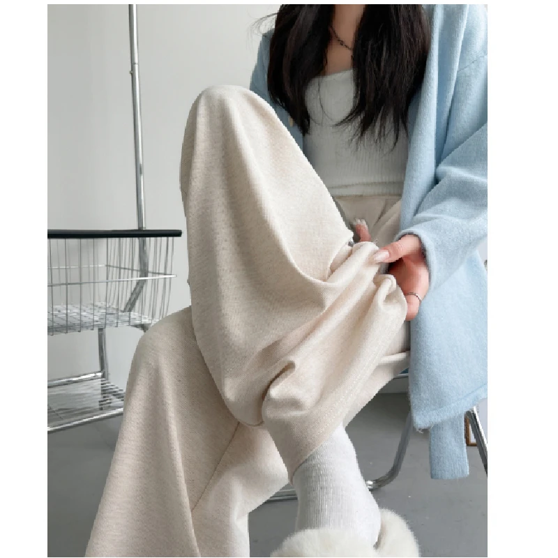 High Waist Wide Leg Pants Women's Slim Fit Fleece Lined Trousers Casual Style mid High Waist Elastic Pants Long Length