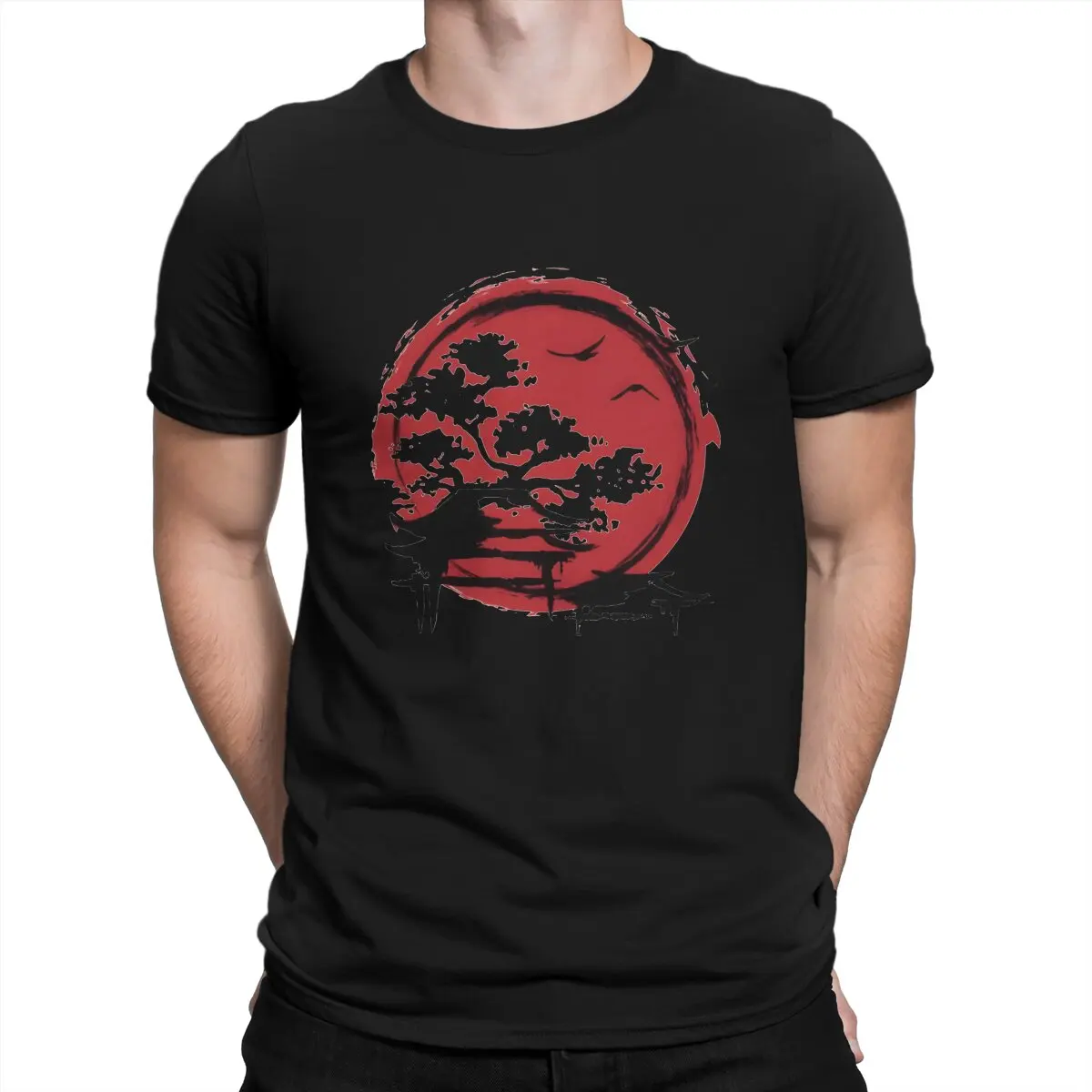 Live In Nature Between The Walls Of Chinese Architecture Enso Circle And Bonsai  Men T Shirt Cotton Fashion O-Neck TShirt Tops