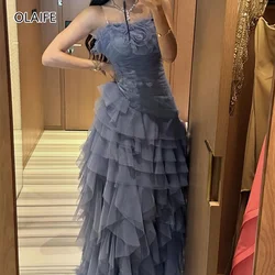 Dusty Blue Tulle Prom Dresses Mermaid Slit Evening Dress vestidos para eventos especiales فساتين للمناسبات الرسمية Party Dress