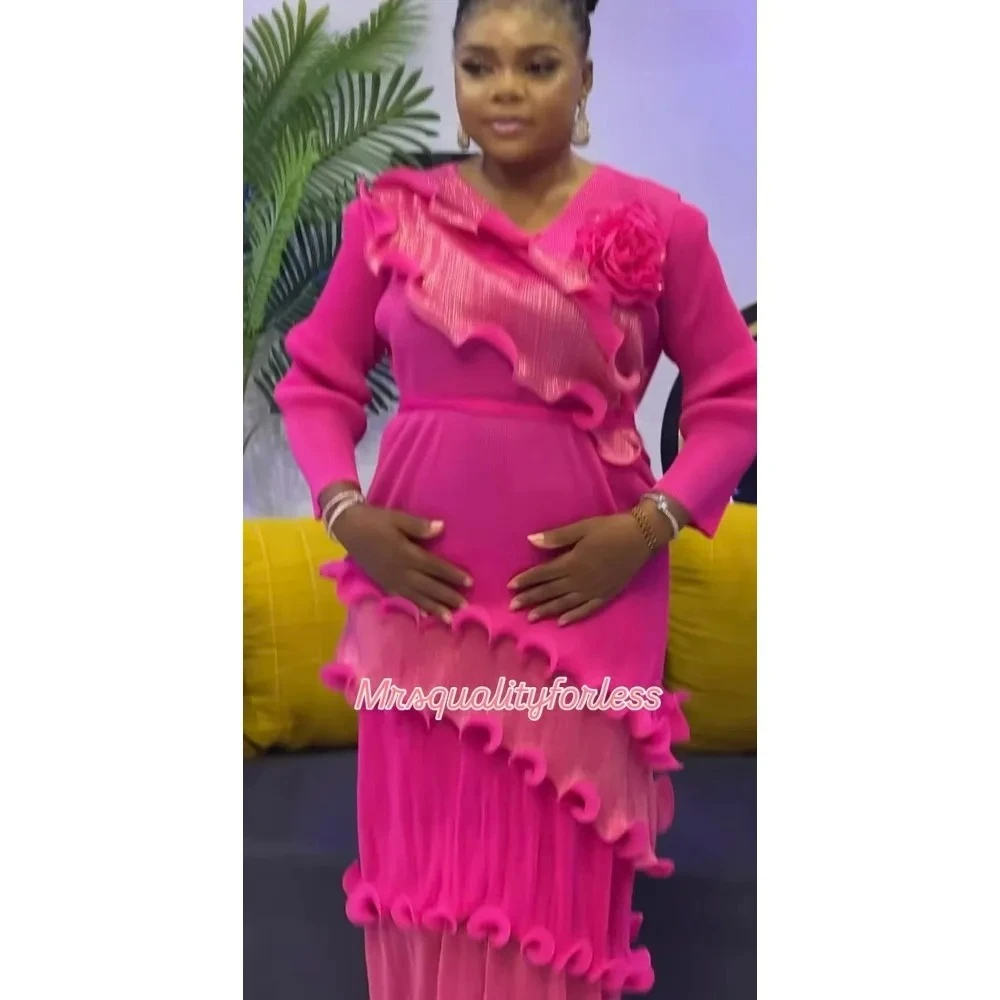 مياكي فستان مطوي ملابس الخريف النسائية 2025 موضة جديدة ثلاثية الأبعاد زهرة حزام الخصر الفطريات حافة تنورة طويلة #2