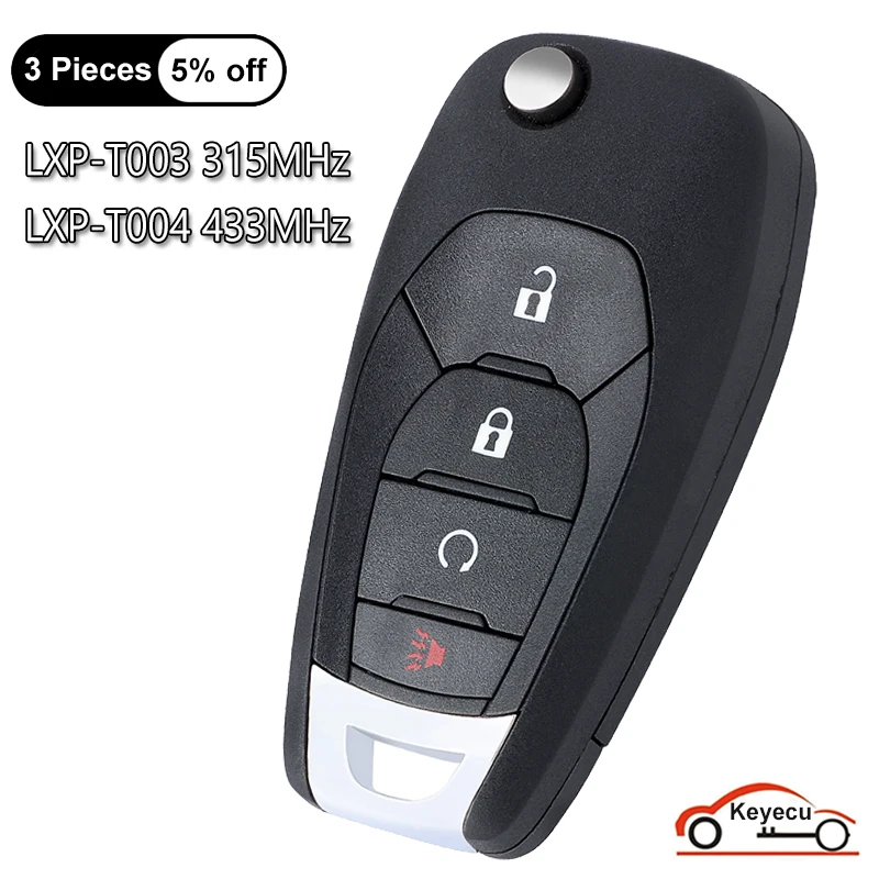 KEYECU 4 Buttons for Chevrolet Cruze Sonic Spark Trax Trailblazer Auto Flip Remote Key Fob LXP-T003 LXP-T004 13522770 13530736