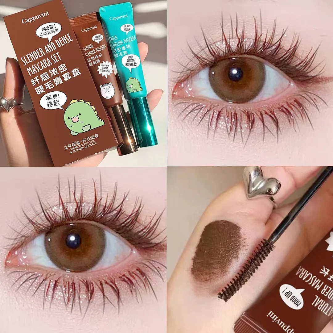 Braunes und schwarzes Wimperntusche-Set, wasserfest, langlebig, nicht verschmierend, für Wimpern, schwarze Locken-Make-up-Wimperntusche