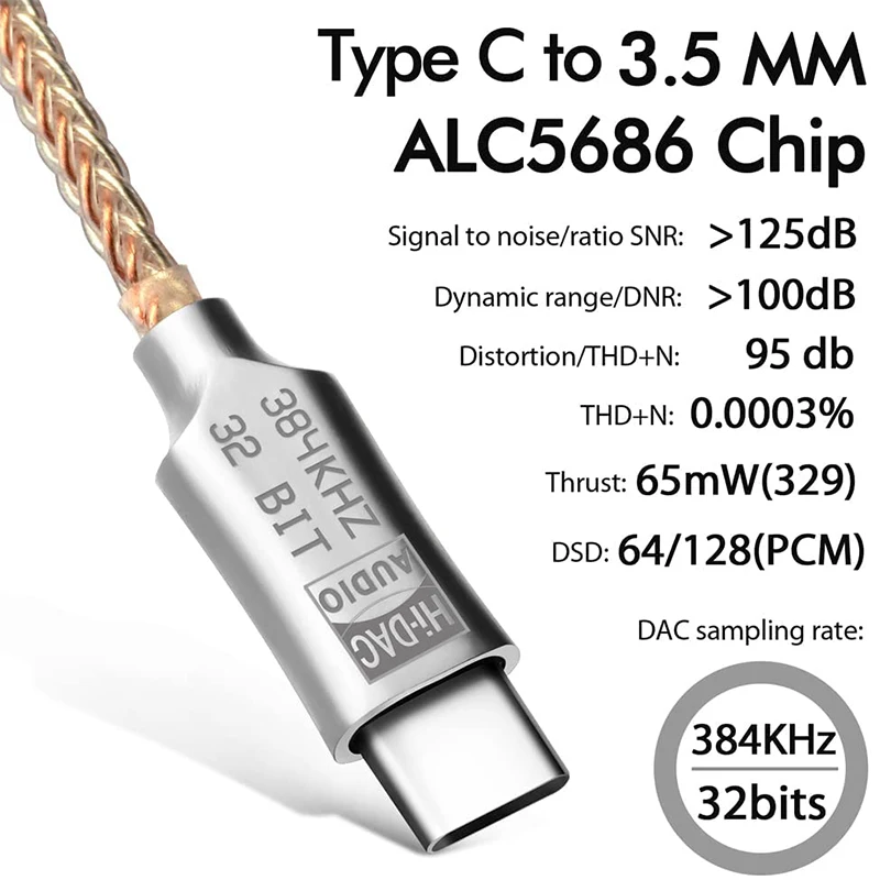 Interfaz de Audio USB tipo C a 3,5mm ALC5686 HiFi DAC, amplificador de auriculares, decodificación de Audio Digital, convertidor de auriculares para