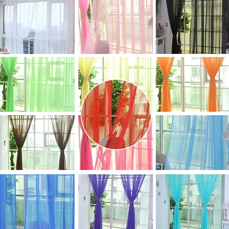 1 PC Colorful Sheer Tulle Curtains Polyester Solid Color Rod Pocket Curtain For Bedroom Kitchen Living Room Kid Room Classroom