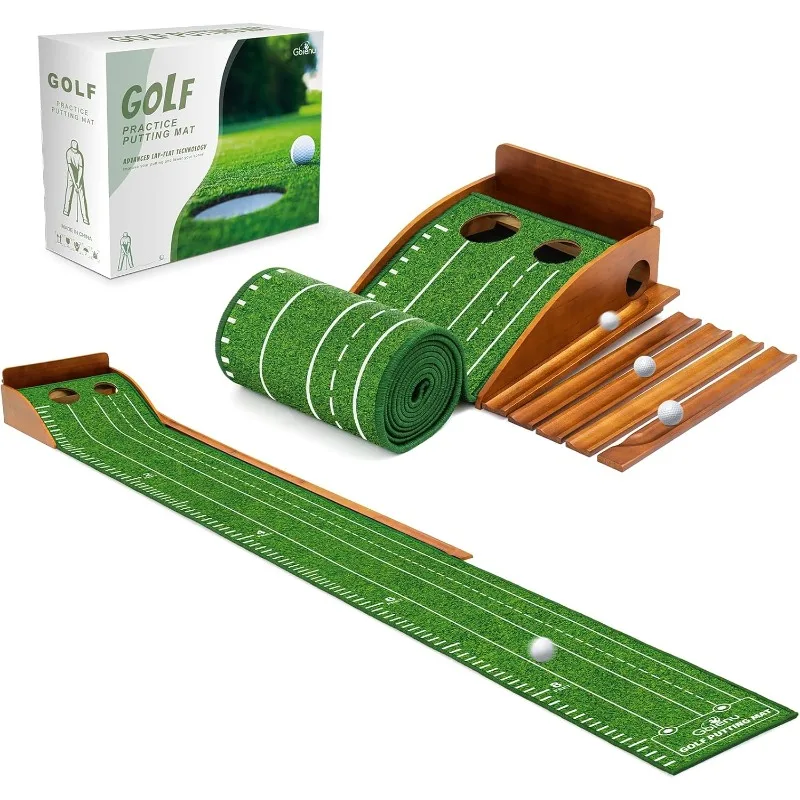 

Green Indoor Outdoor Mat: Golf Mat with Durable Solid Wooden Base & Auto Ball Return, Luxurious Velvet Surface with Lay-Flat