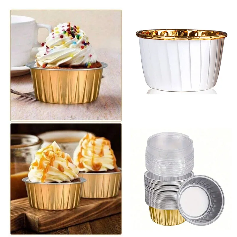 

Disposable Aluminum Foil Tart Pans with Lids Mini Pie and Cupcake Baking Molds for Oven Freezer Takeout Kitchen Supplies