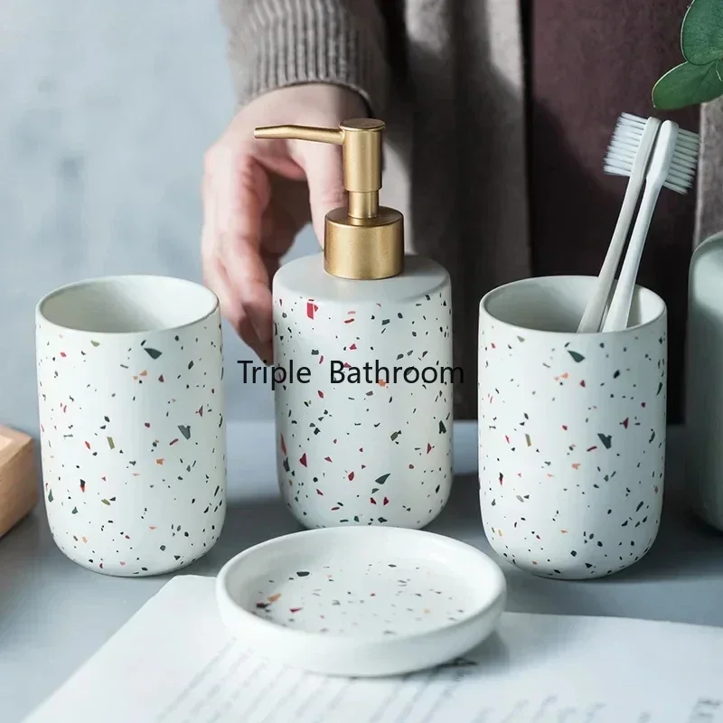 European Bathroom Decoration Bathroom Accessories, Terrazzo Ceramic, Emulsion Bottle, Gargle Cup, Soap Dish, Art Supplies