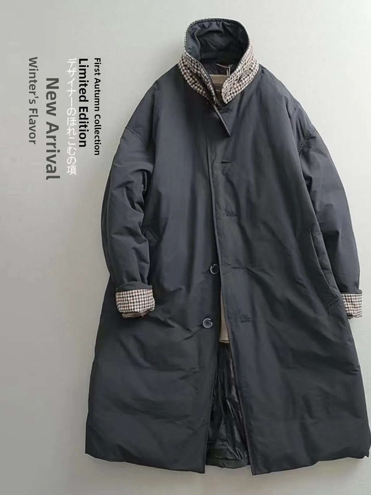 

Retro Patchwork Collar Thiened Mid-Length Men's Cotton Jaet Single Row Button Autumn Winter New Sle Trendy Workwear