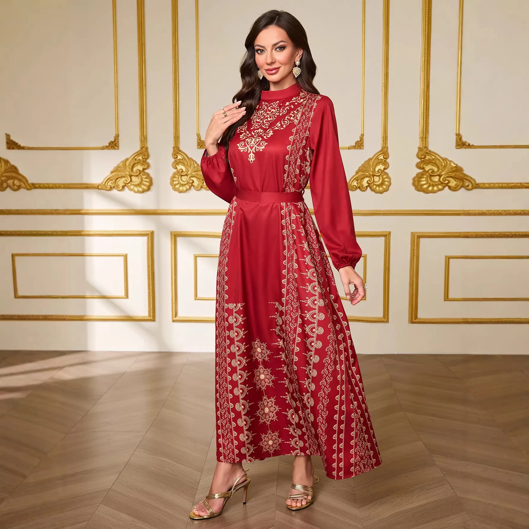 Eid Women Abaya Dresses Muslim Print Long Dress Dubai Abayas Kaftan Sashes Jalabiya Party Vestidos Ramadan Morocco Maxi Gown