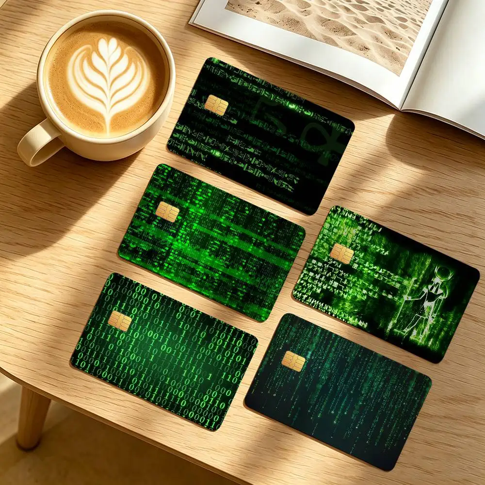 Technology Digital Binary Matrix Credit Card Public Transportation Cards Protective Sticker Waterproof Card Face Decoration 4PCS