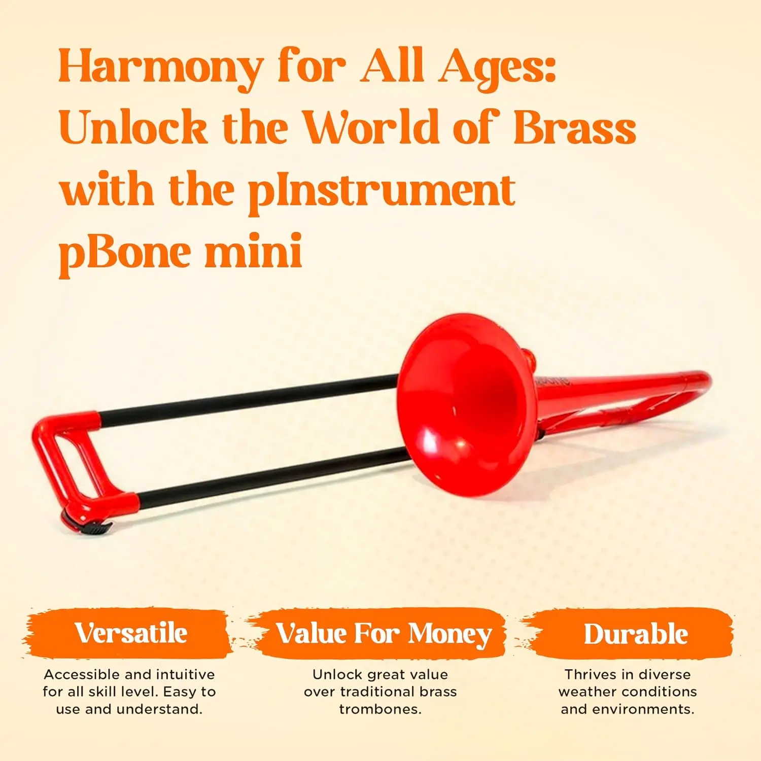 Plastic Kids one Mini Trombone - Mouthpiece & Carrying Bag- Lightweight Versatile, Comfortable Ergonomic Grip- Eb