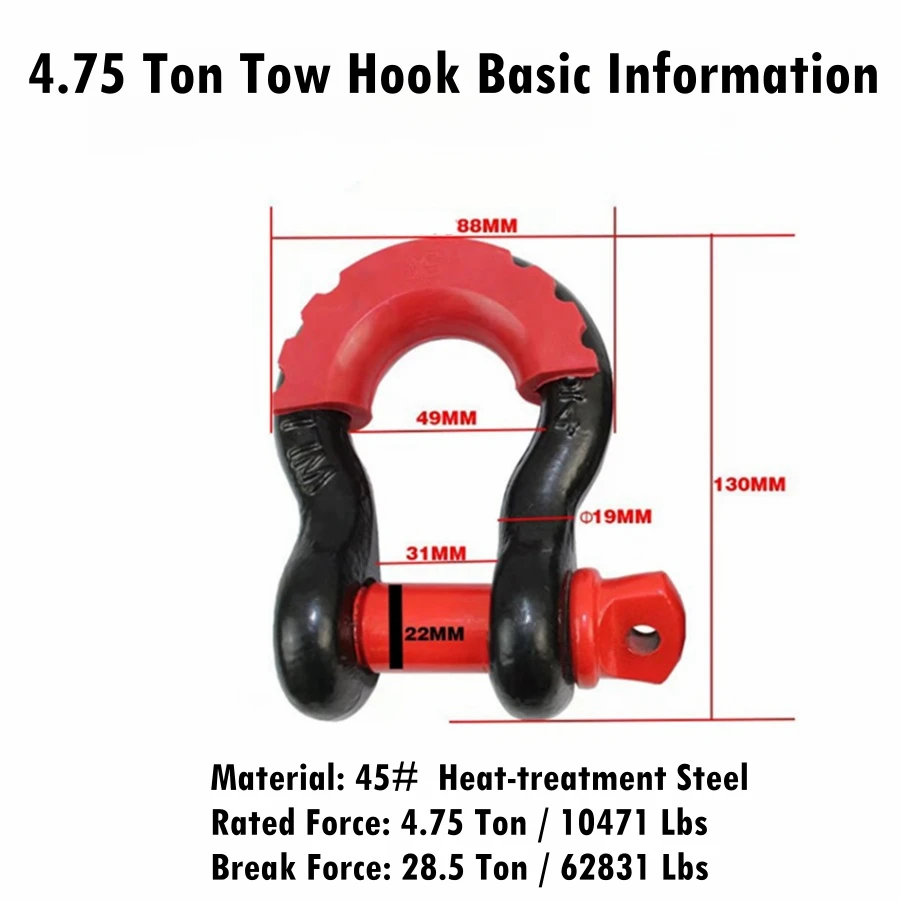 4.75-Ton D Ring Shackle Tow Hook With Protective Cover Universally Fit Off-Road Jeep Truck Vehicle Recovery Best Offroad Towing