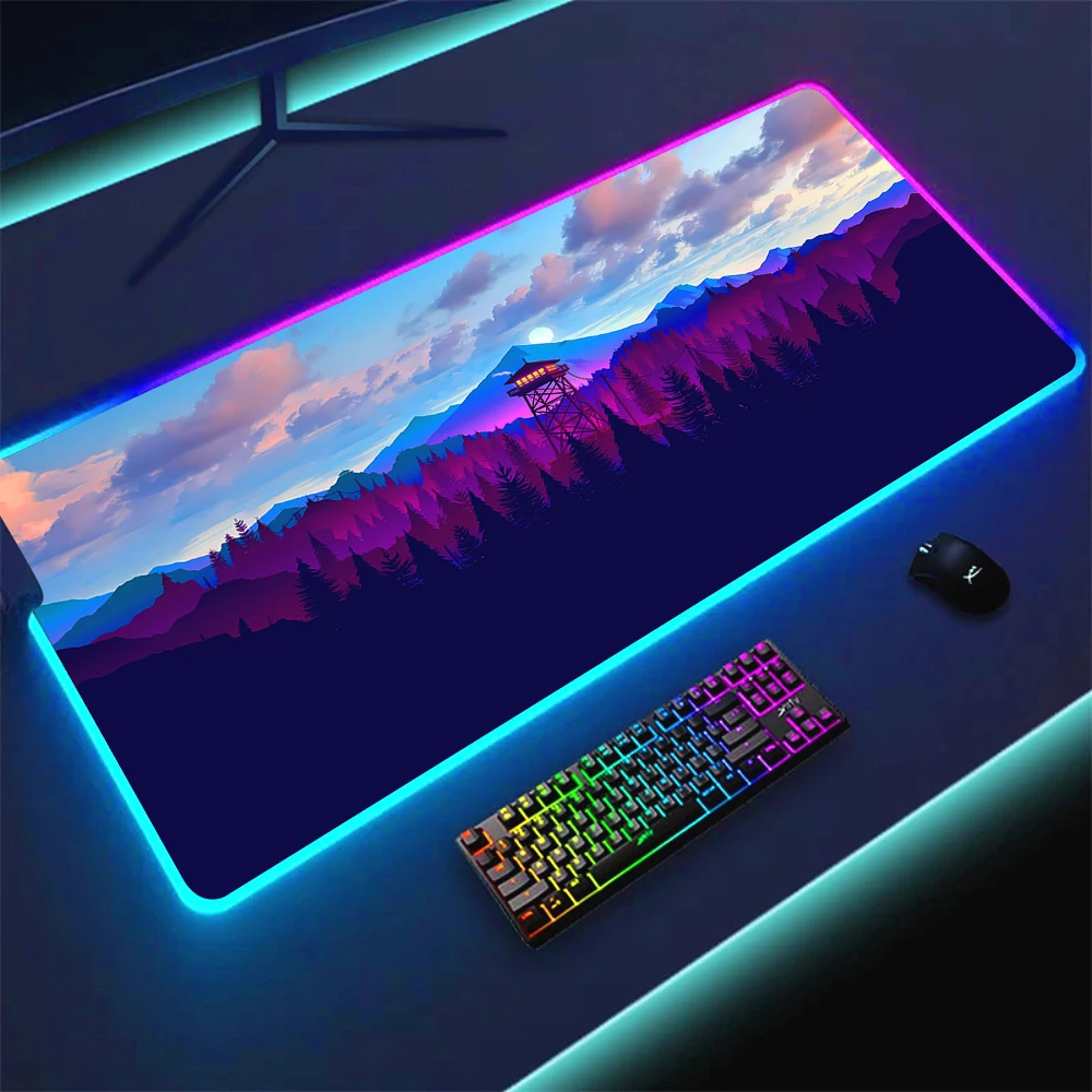 Gaming Non-Slip Mouse Pad RGB Deep Forest Firewatch LED Mousepad PC Gamer Computer Luminous Light 900x400 Large Keyboard Deskmat