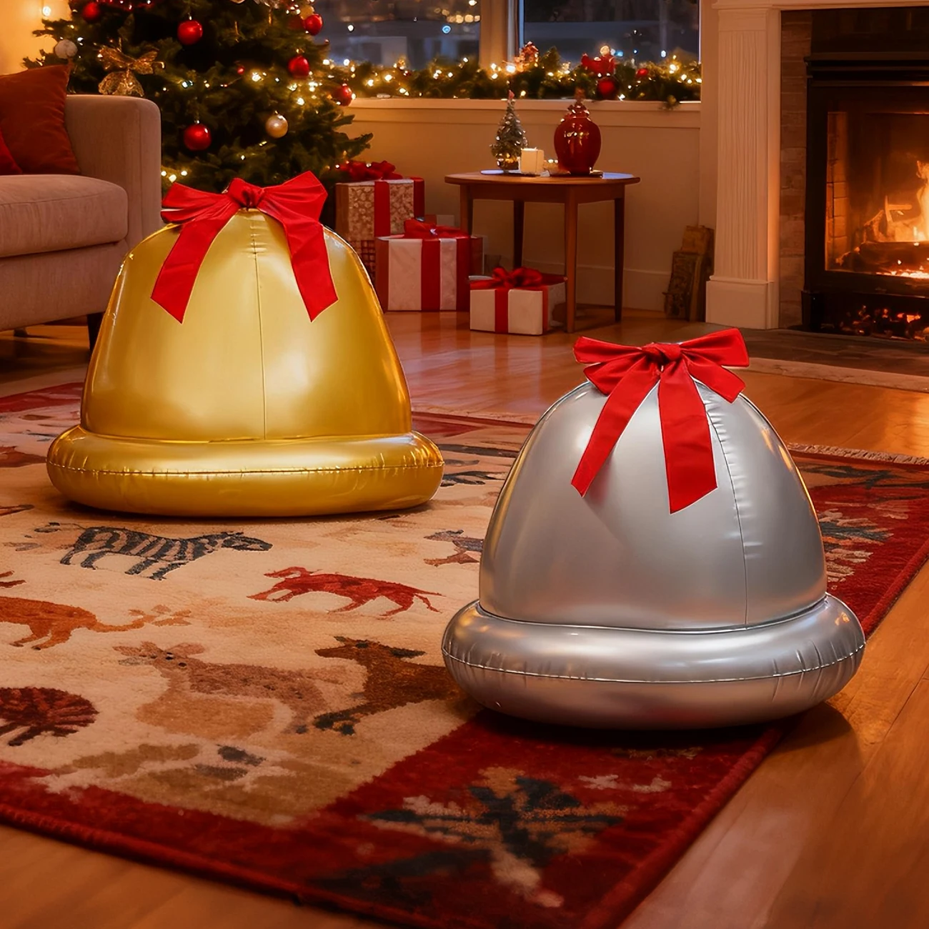 1PC Opblaasbare Bal met Strik Giant PVC Opblaasbare Ballon Decor Fun Xmas Opblaasbare Yard Decor Outdoor Ornament