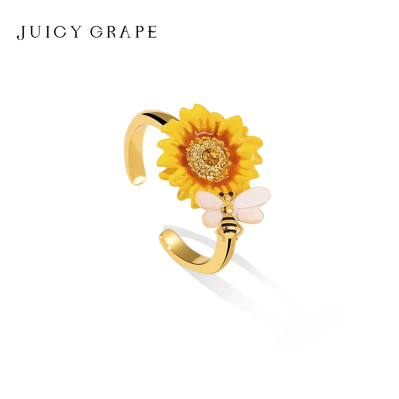 

Женское кольцо JUICY GRAPE с эмалью и подсолнухом, регулируемое, открытое/закрытое, для вечеринок, нишевый дизайн, тренд 2026 года