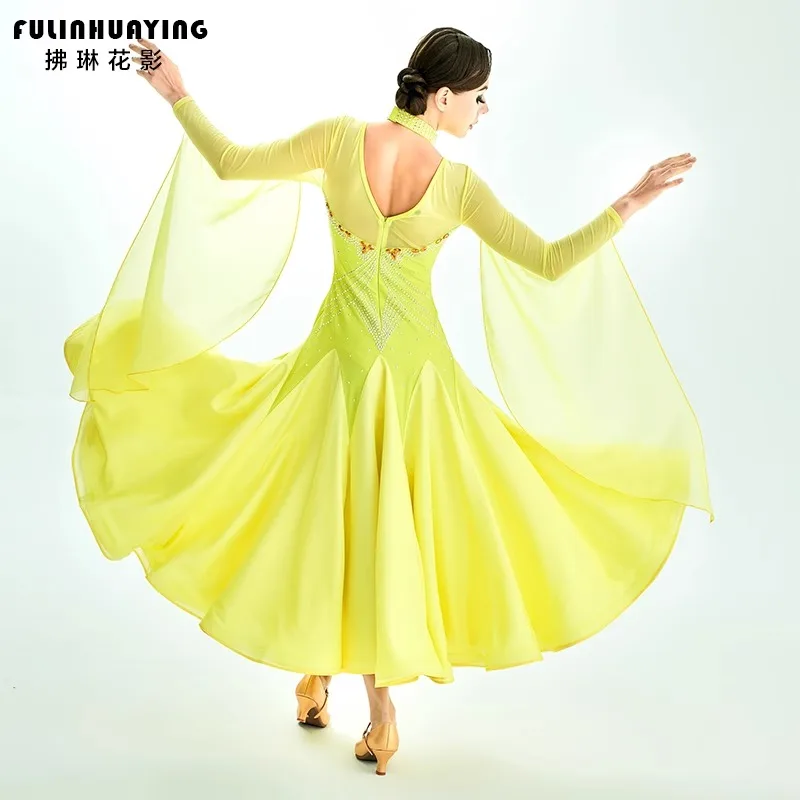 Maßgeschneiderte High-End-Ballsaal-Tanz-Wettbewerbskleider für Damen, nationaler Standard-Tanz, Walzer, großes Sling-Kleid, Performance-Kostüm