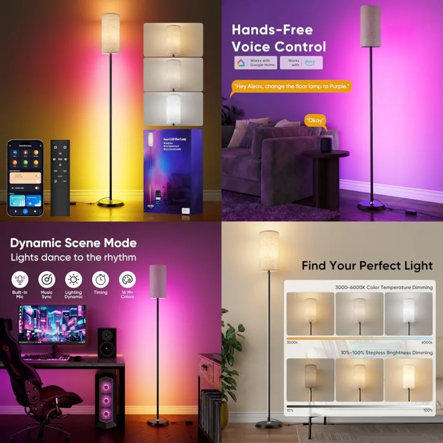 

RGBIC Floor Lamp, 1000 Lumen Smart Modern Floor Lamp with 16 Million DIY Colors and Dual Light, LED Corner Standing Lamp Featur