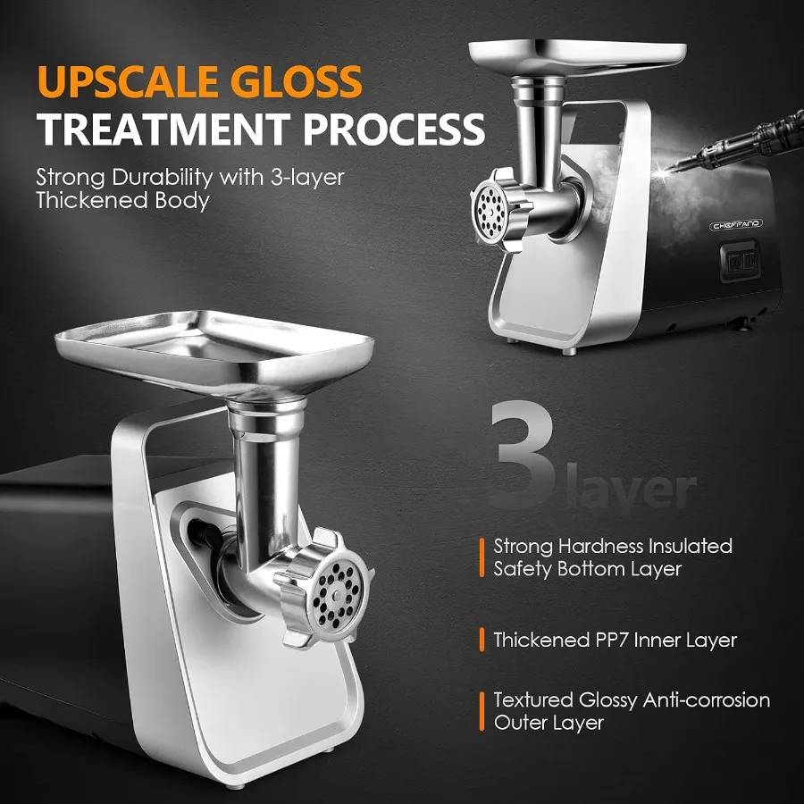 Электрическая мясорубка 350 Вт [2000 Вт Макс.] с лезвиями из нержавеющей стали и 3 пластинами для домашнего использования на кухне Многофункциональный мясорубка