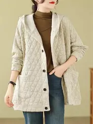 Large Size Hooded Cotton Jacket For Women 2024 Spring Autumn Winter Lazy Loose Casual  Mother's Quilted Coat Mujer Chaqueta K502